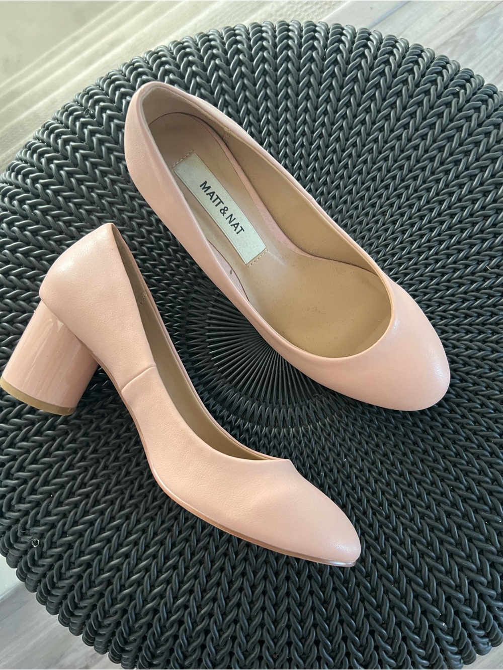 Matt & Nat Pale Pink Block Paten Heel Pumps